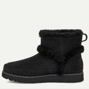 Ugg Classic Mini Spill Seam Boots in Black Suede Fur Designer Luxury #791